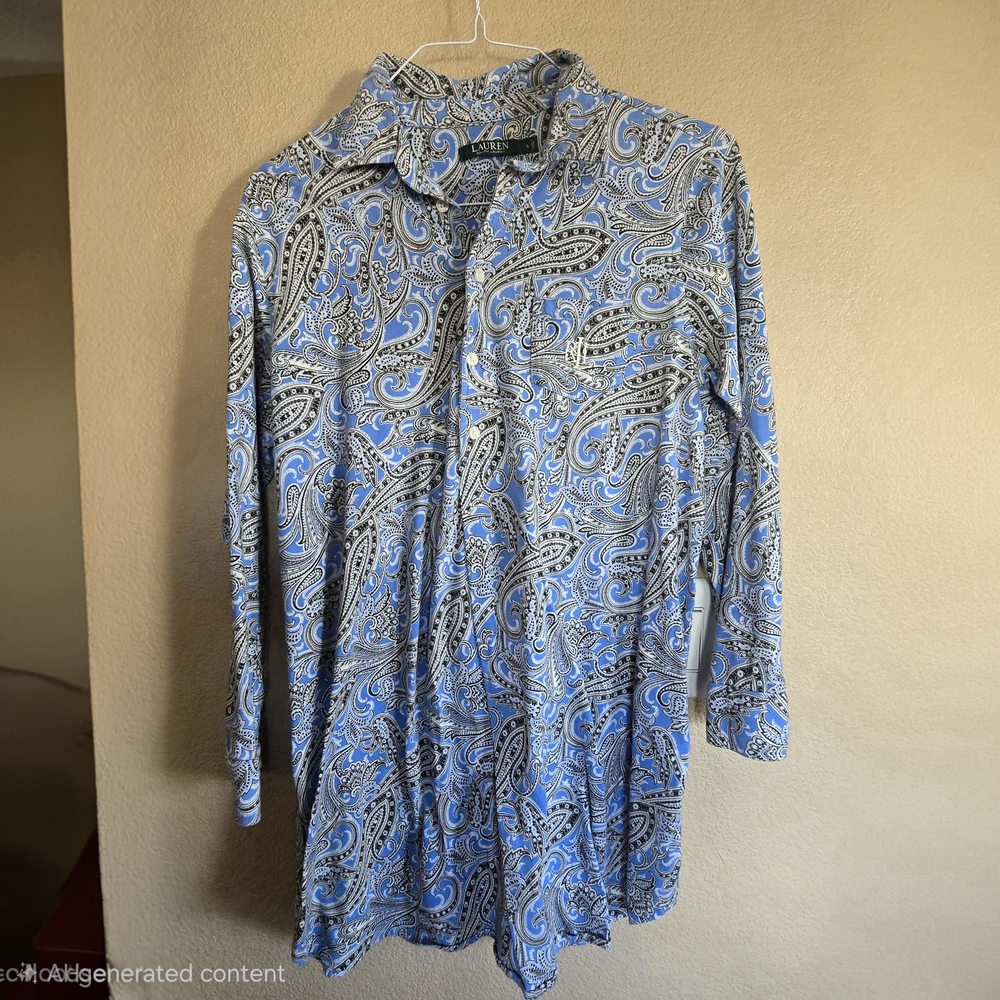 Lauren Ralph Lauren Paisley Button-Down Shirt – 100% Cotton – Blue/Black/White L